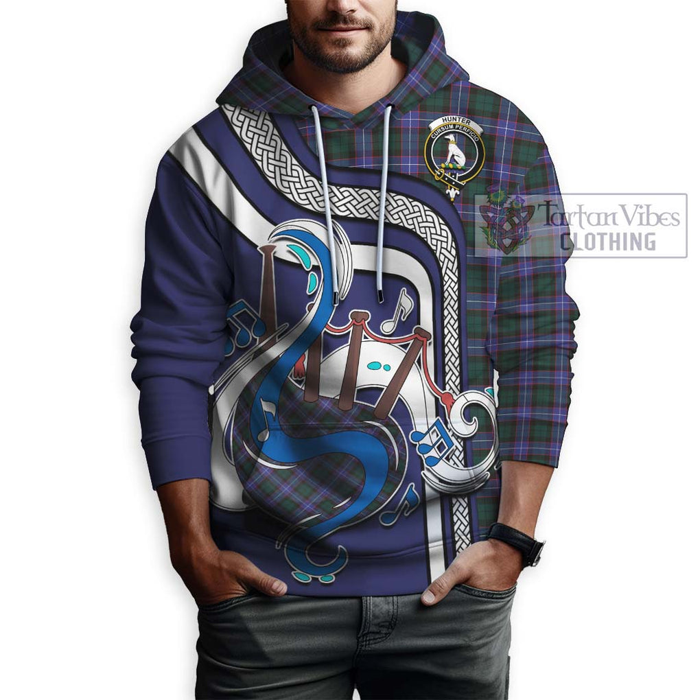 Hunter (Hunterston) Tartan Hoodie with Epic Bagpipe Style Zip Hoodie - Tartanvibesclothing Shop