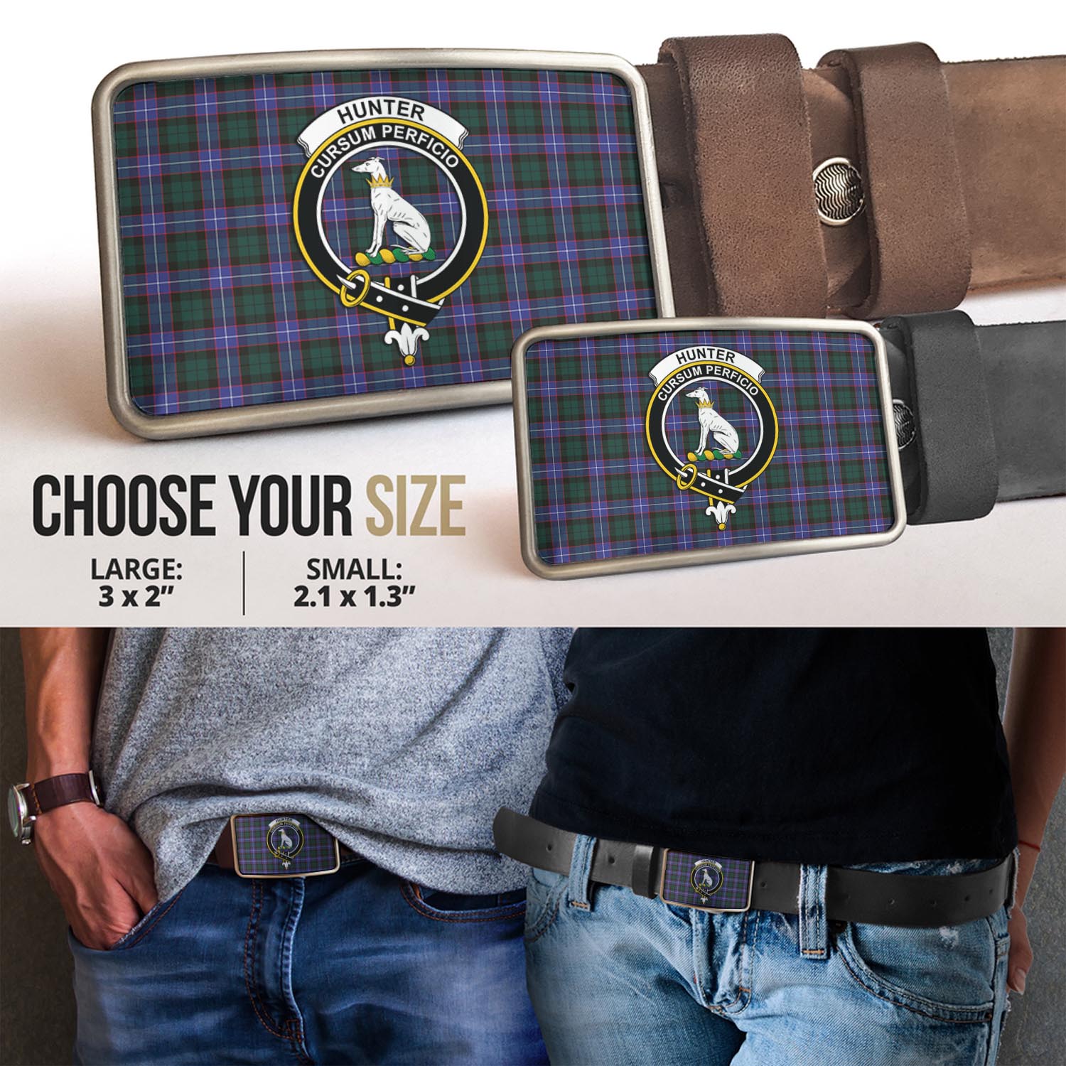 Hunter (Hunterston) Tartan Belt Buckles with Family Crest - Tartan Vibes Clothing