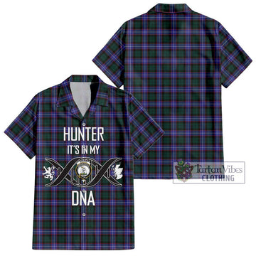 Hunter (Hunterston) Tartan Short Sleeve Button Shirt with Family Crest DNA In Me Style