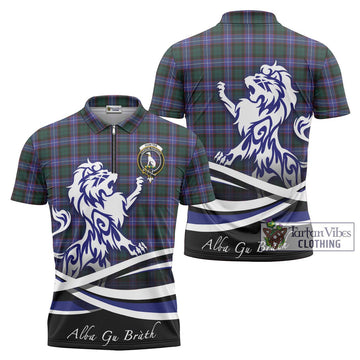 Hunter (Hunterston) Tartan Zipper Polo Shirt with Alba Gu Brath Regal Lion Emblem