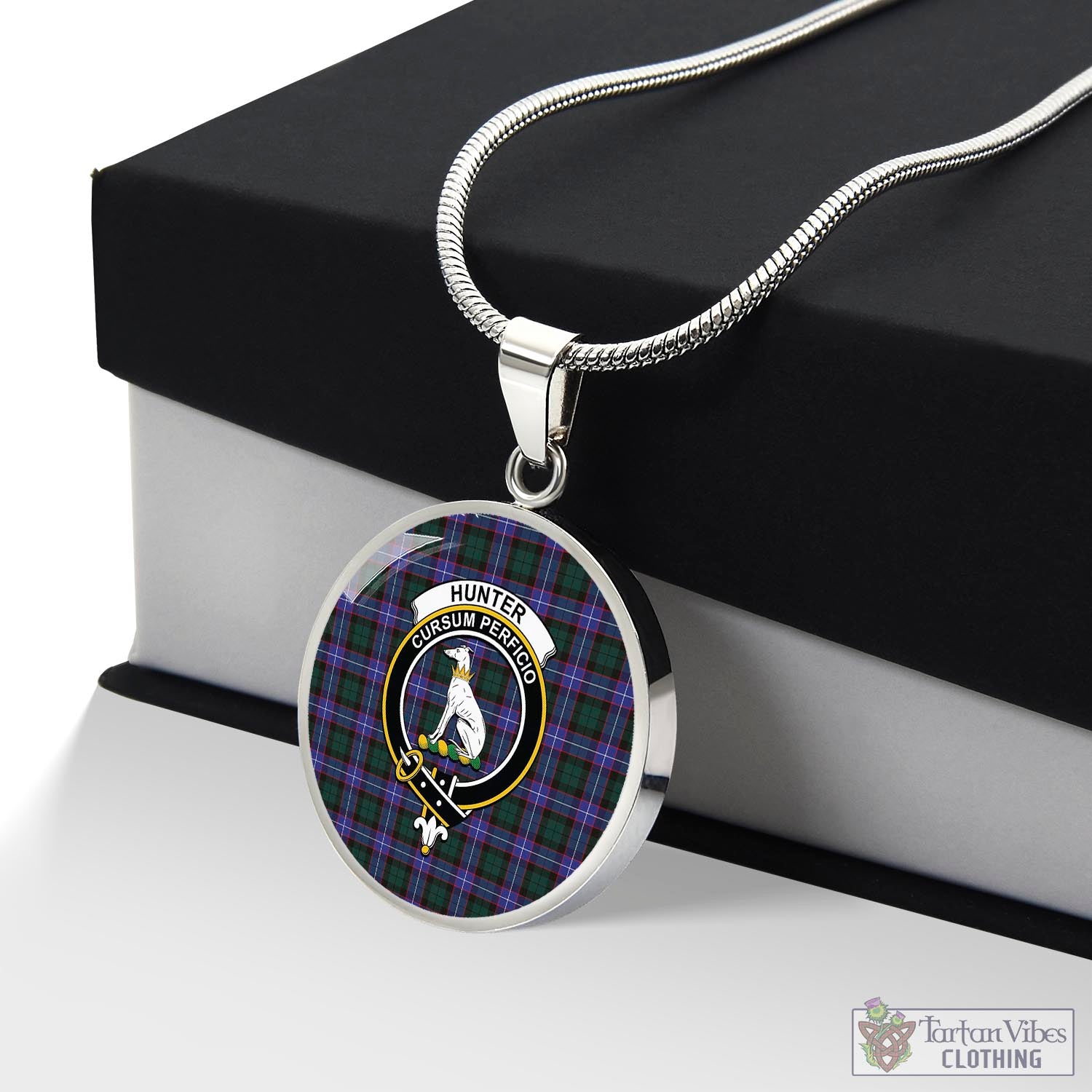 Tartan Vibes Clothing Hunter Modern Tartan Circle Necklace with Family Crest