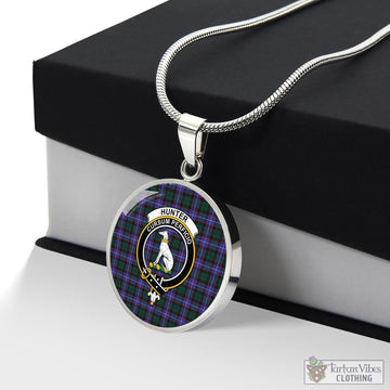 Hunter (Hunterston) Tartan Circle Necklace with Family Crest