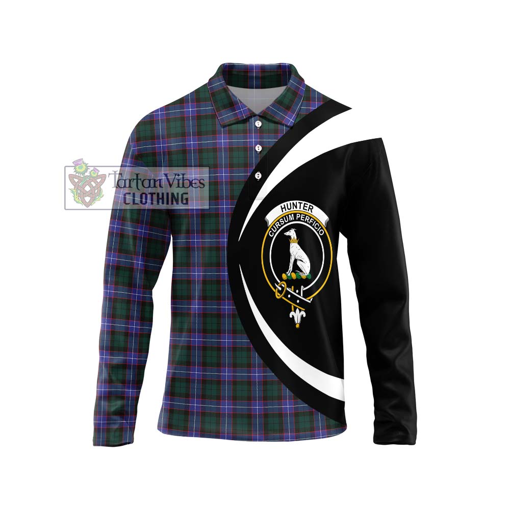 Hunter (Hunterston) Tartan Long Sleeve Polo Shirt with Family Crest Circle Style Unisex - Tartan Vibes Clothing