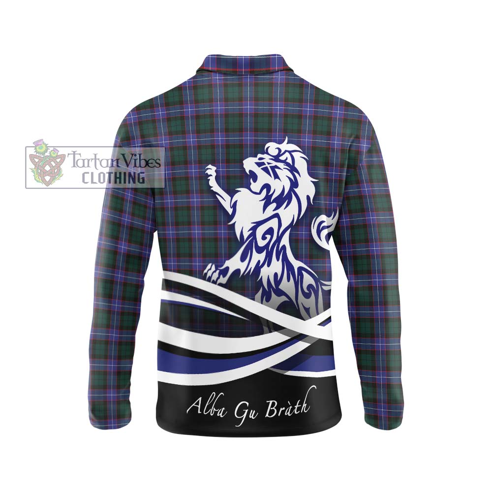 Hunter (Hunterston) Tartan Long Sleeve Polo Shirt with Alba Gu Brath Regal Lion Emblem - Tartanvibesclothing Shop