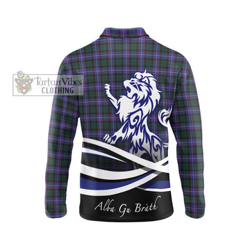 Hunter (Hunterston) Tartan Long Sleeve Polo Shirt with Alba Gu Brath Regal Lion Emblem