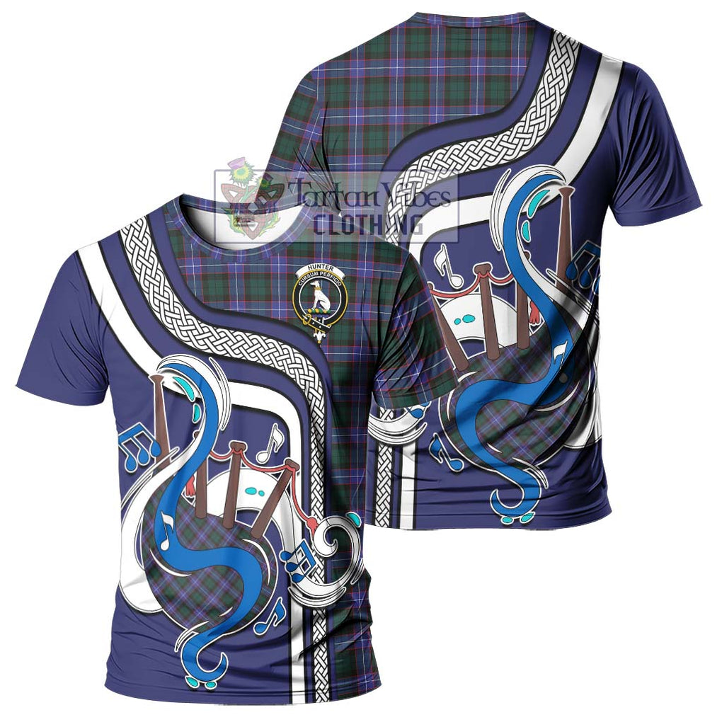 Hunter (Hunterston) Tartan T-Shirt with Epic Bagpipe Style - Tartanvibesclothing Shop