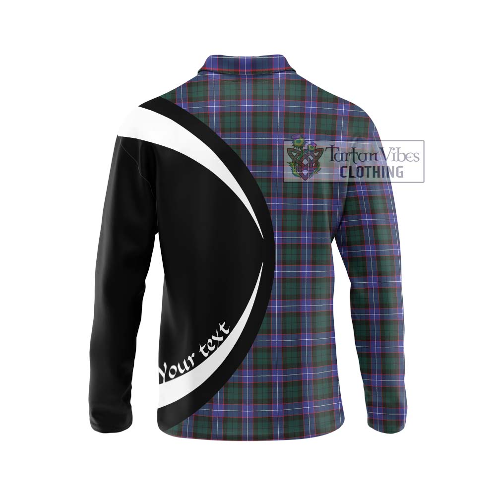 Hunter (Hunterston) Tartan Long Sleeve Polo Shirt with Family Crest Circle Style - Tartan Vibes Clothing