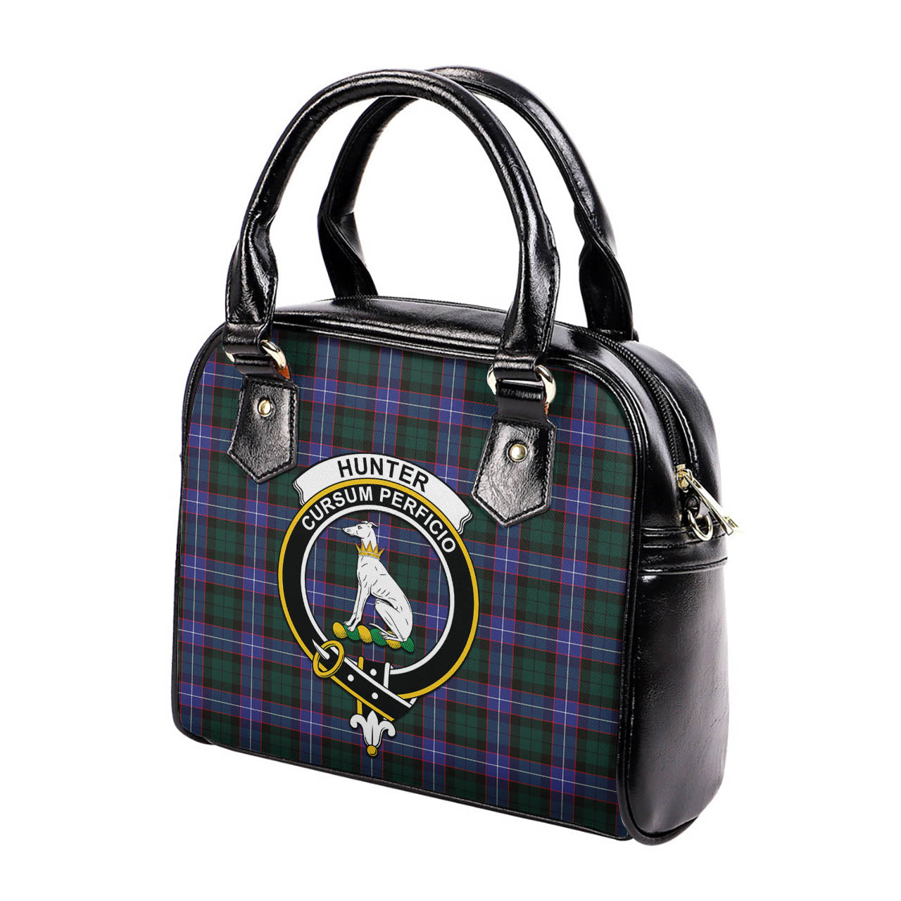 Hunter Modern Tartan Shoulder Handbags with Family Crest - Tartanvibesclothing