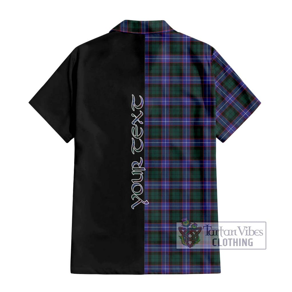 Hunter (Hunterston) Tartan Short Sleeve Button Shirt with Family Crest and Half Of Me Style - Tartanvibesclothing Shop