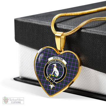 Hunter (Hunterston) Tartan Heart Necklace with Family Crest