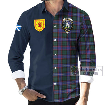 Hunter (Hunterston) Tartan Long Sleeve Button Shirt with Scottish Lion Royal Arm Half Style