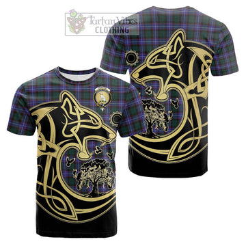 Hunter (Hunterston) Tartan Cotton T-shirt with Family Crest Celtic Wolf Style