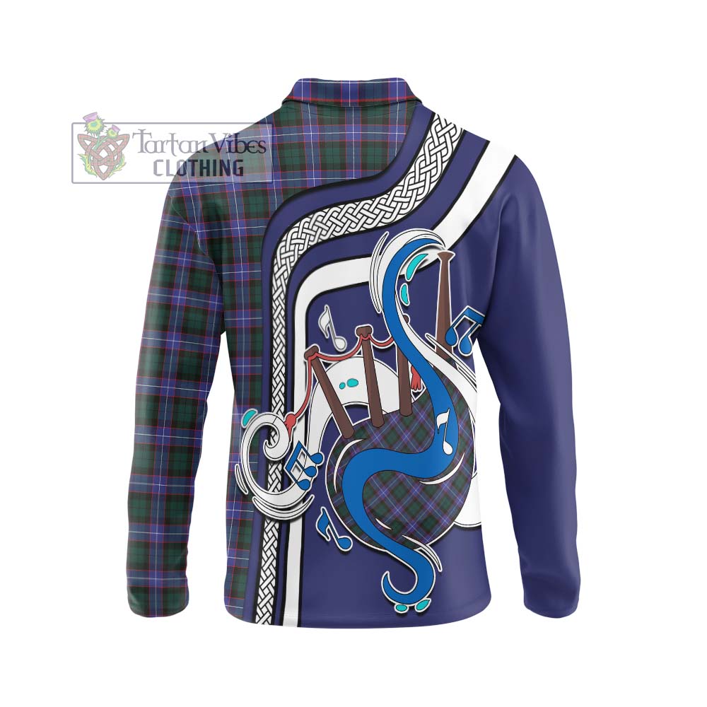 Tartan Vibes Clothing Hunter Modern Tartan Long Sleeve Polo Shirt with Epic Bagpipe Style