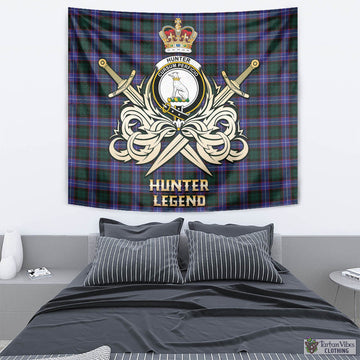 Hunter (Hunterston) Tartan Tapestry with Clan Crest and the Golden Sword of Courageous Legacy