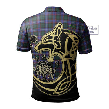 Hunter (Hunterston) Tartan Polo Shirt with Family Crest Celtic Wolf Style