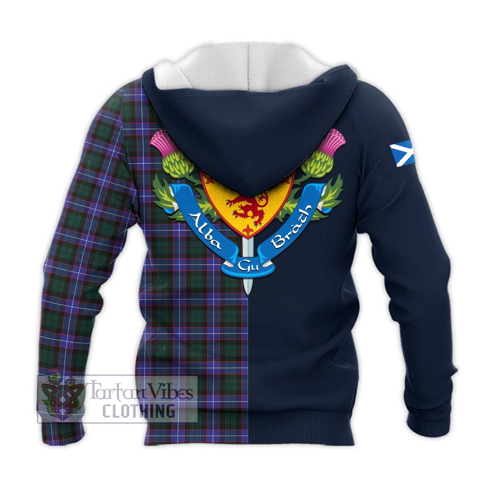 Tartan Vibes Clothing Hunter Modern Tartan Knitted Hoodie with Scottish Lion Royal Arm Half Style