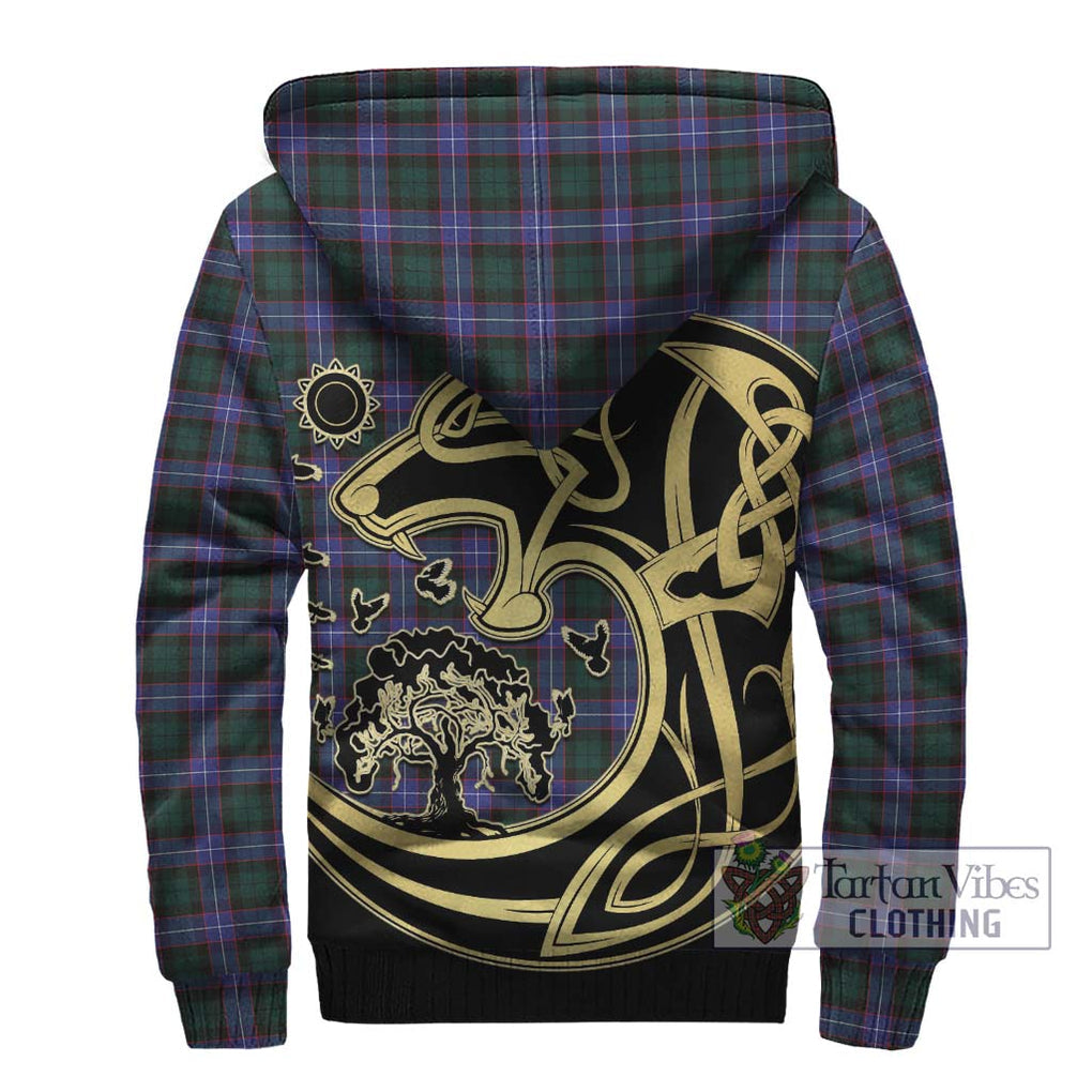 Hunter (Hunterston) Tartan Sherpa Hoodie with Family Crest Celtic Wolf Style - Tartan Vibes Clothing