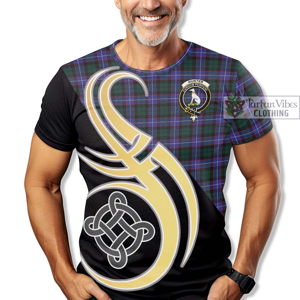 Tartan Vibes Clothing Hunter Modern Tartan T-Shirt with Family Crest and Celtic Symbol Style