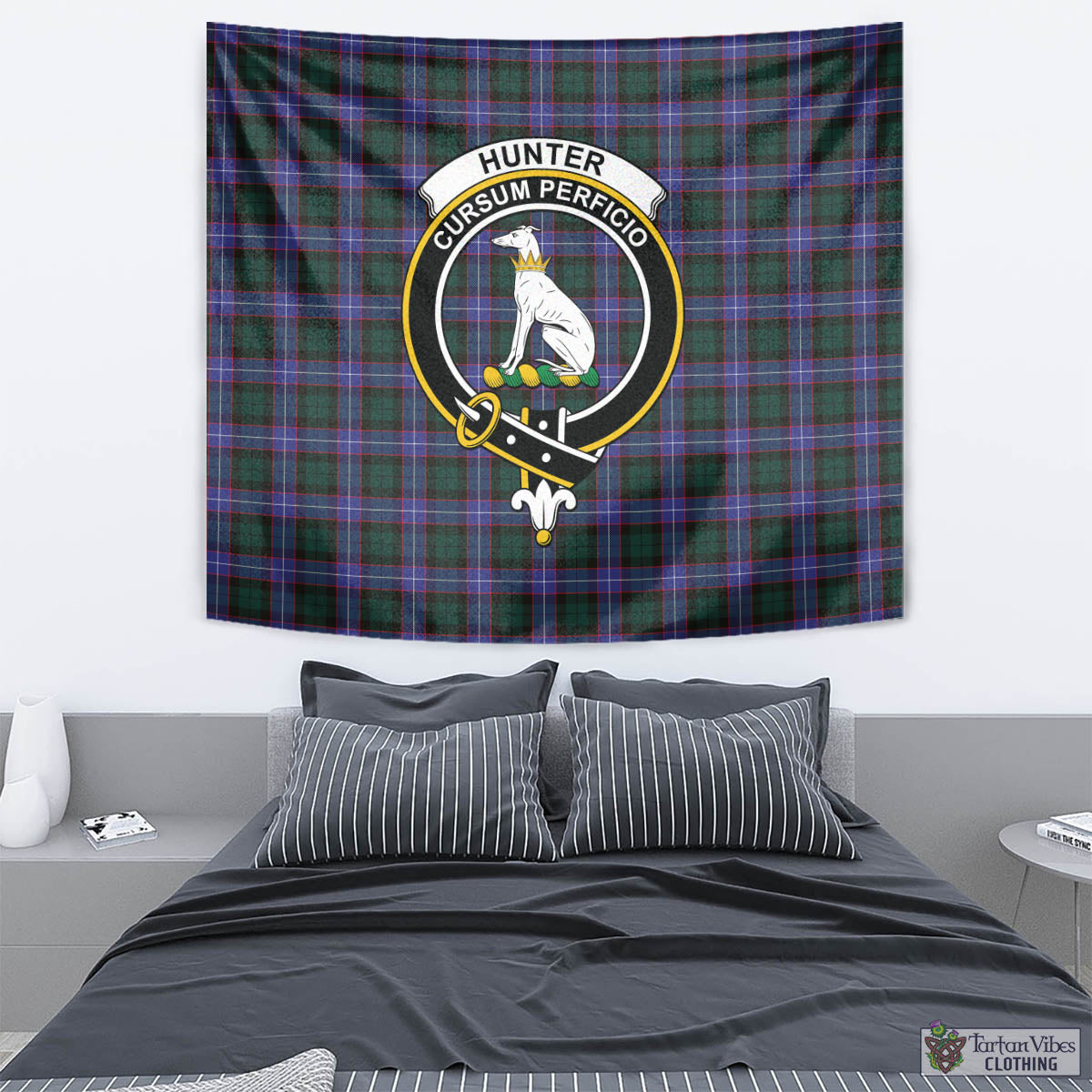 Tartan Vibes Clothing Hunter Modern Tartan Tapestry Wall Hanging and Home Decor for Room with Family Crest