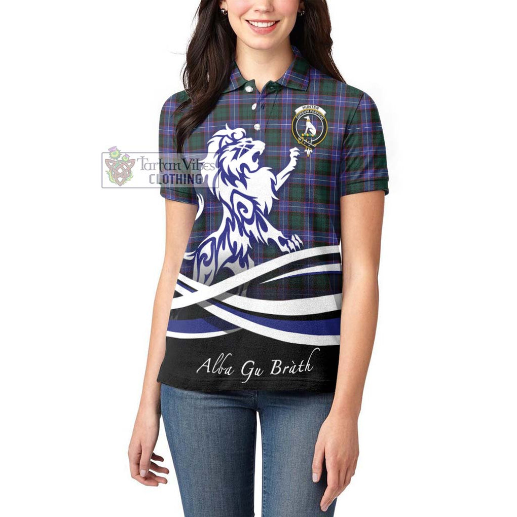 Hunter (Hunterston) Tartan Women's Polo Shirt with Alba Gu Brath Regal Lion Emblem - Tartanvibesclothing Shop