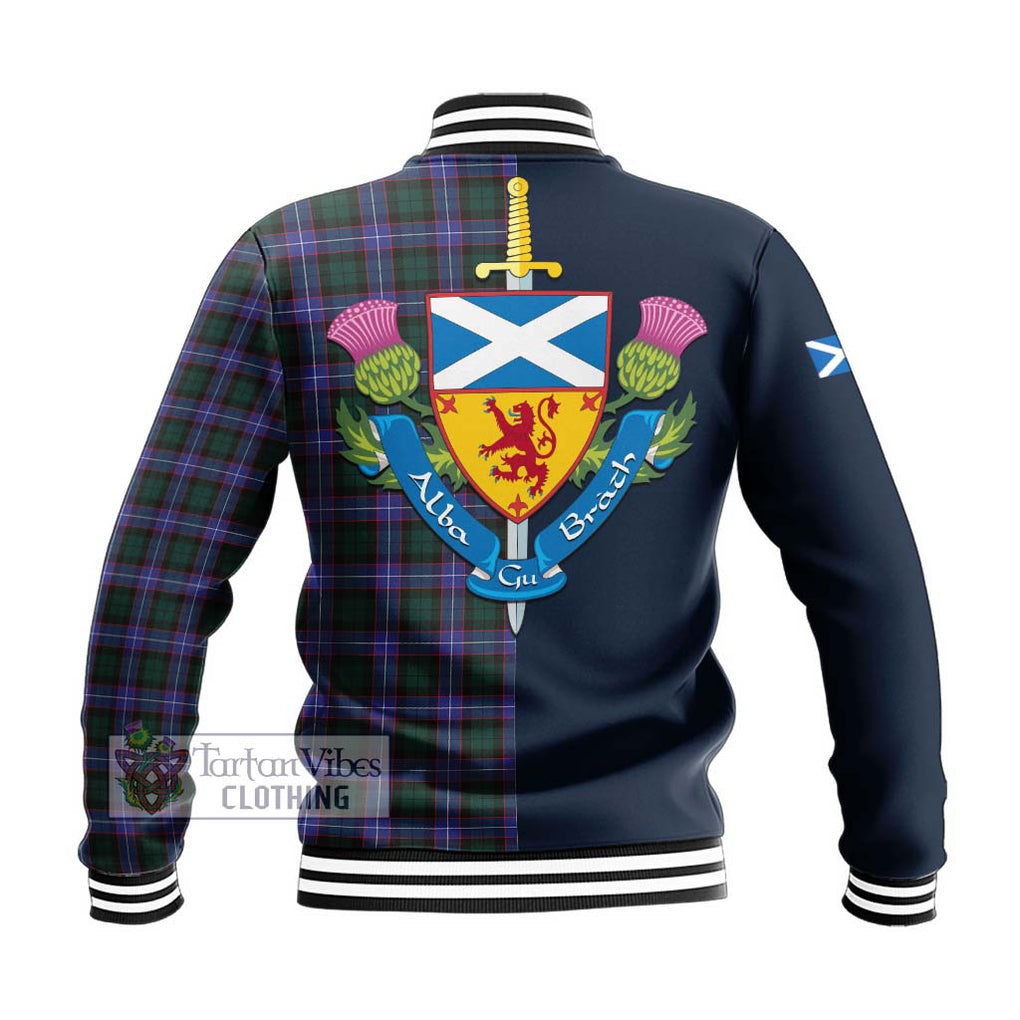 Tartan Vibes Clothing Hunter Modern Tartan Baseball Jacket with Scottish Lion Royal Arm Half Style