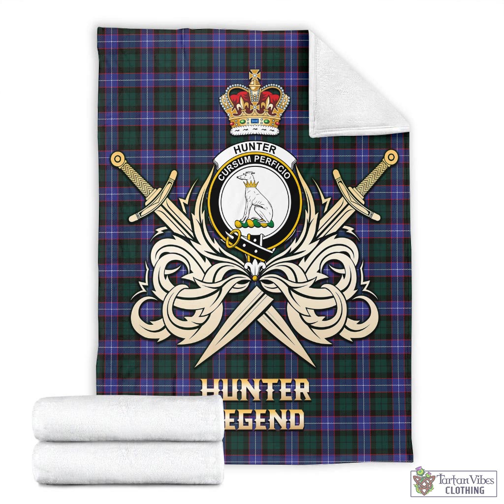 Tartan Vibes Clothing Hunter Modern Tartan Blanket with Clan Crest and the Golden Sword of Courageous Legacy