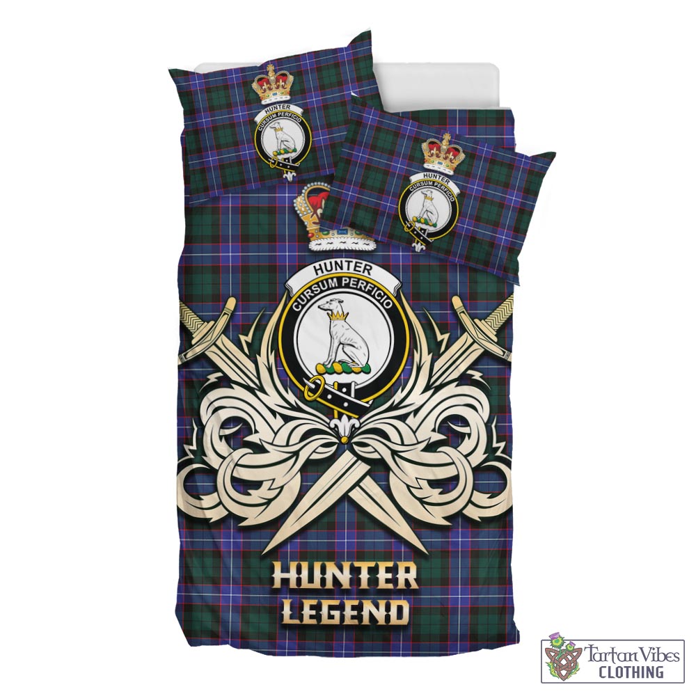 Tartan Vibes Clothing Hunter Modern Tartan Bedding Set with Clan Crest and the Golden Sword of Courageous Legacy