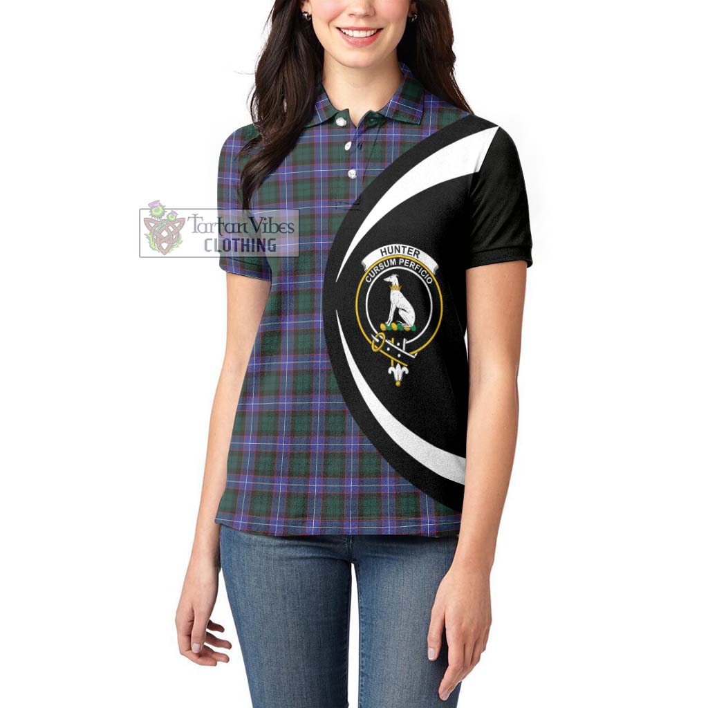 Tartan Vibes Clothing Hunter Modern Tartan Women's Polo Shirt with Family Crest Circle Style