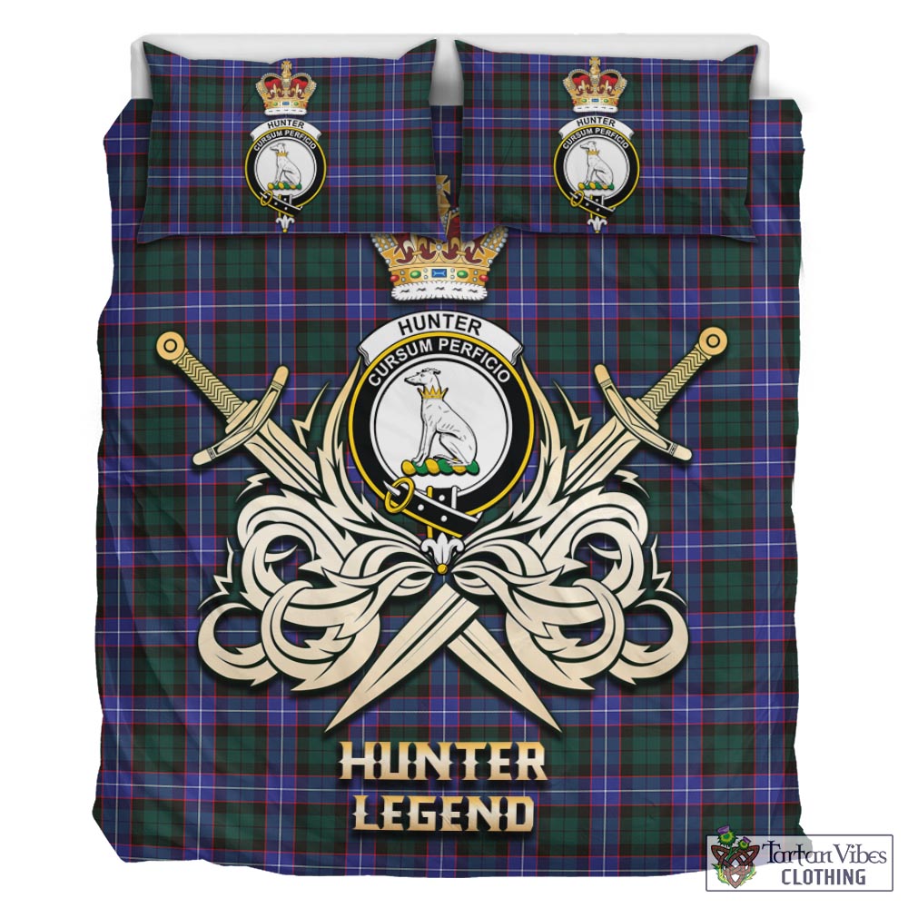 Tartan Vibes Clothing Hunter Modern Tartan Bedding Set with Clan Crest and the Golden Sword of Courageous Legacy