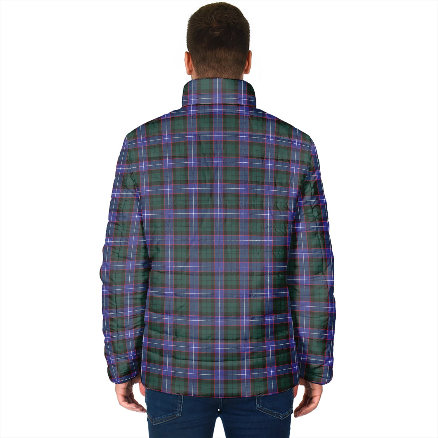 Hunter Modern Tartan Padded Jacket with Family Crest - Tartanvibesclothing