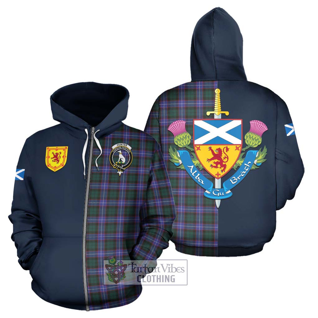 Tartan Vibes Clothing Hunter Modern Tartan Hoodie with Scottish Lion Royal Arm Half Style