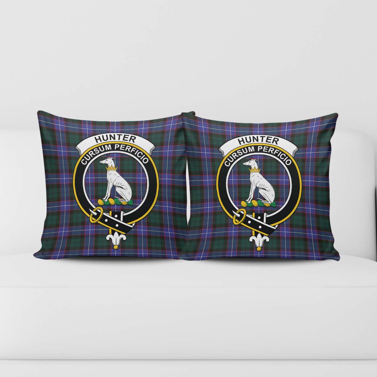 Hunter Modern Tartan Pillow Cover with Family Crest - Tartanvibesclothing