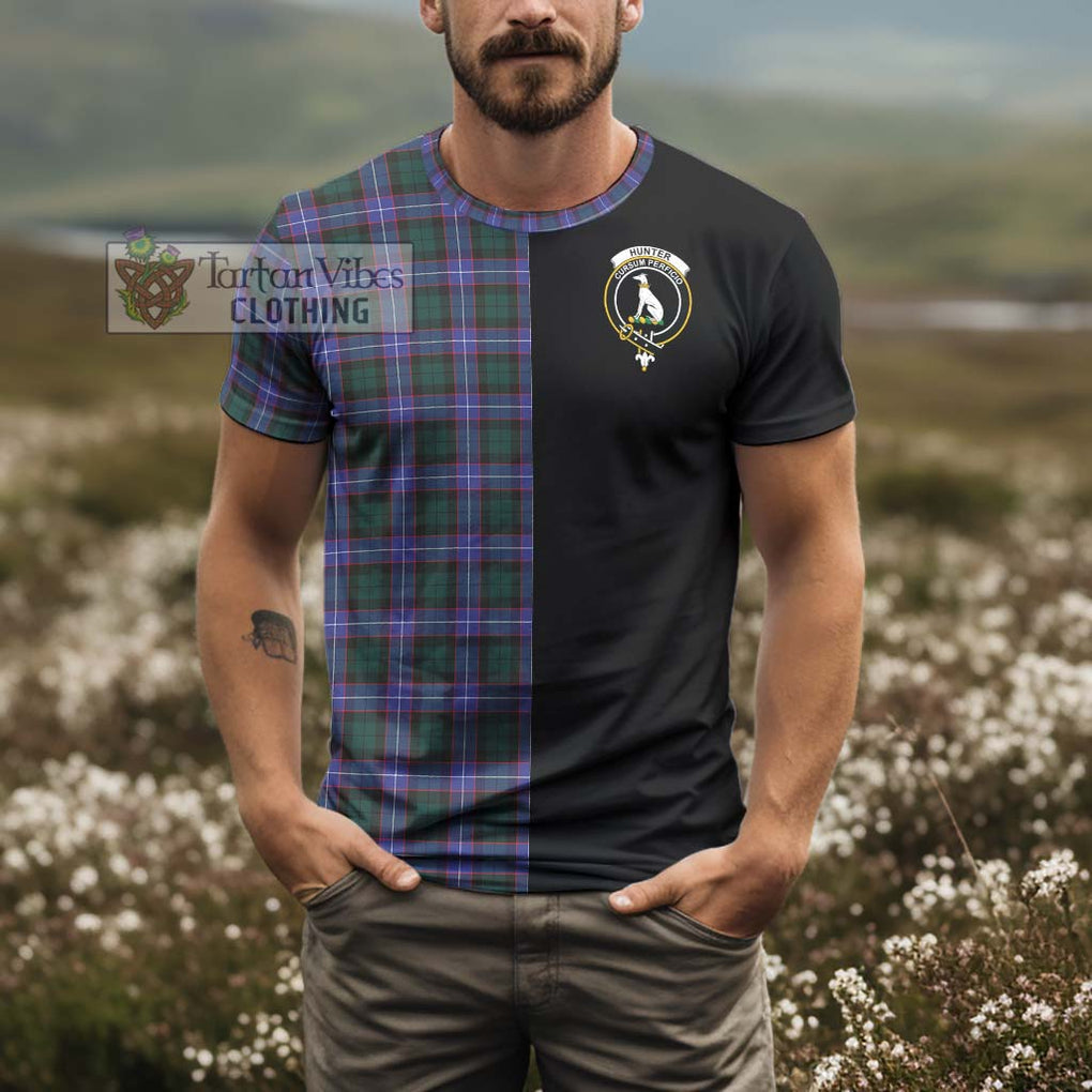 Hunter (Hunterston) Tartan T-Shirt with Family Crest and Half Of Me Style - Tartanvibesclothing Shop