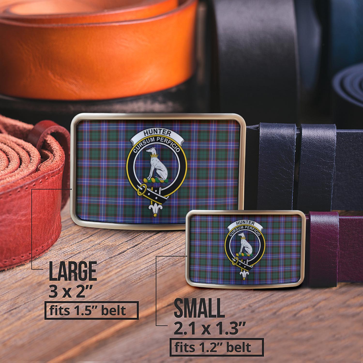 Hunter (Hunterston) Tartan Belt Buckles with Family Crest - Tartan Vibes Clothing