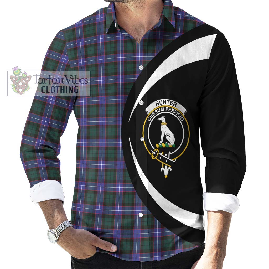 Hunter (Hunterston) Tartan Long Sleeve Button Up with Family Crest Circle Style - Tartan Vibes Clothing