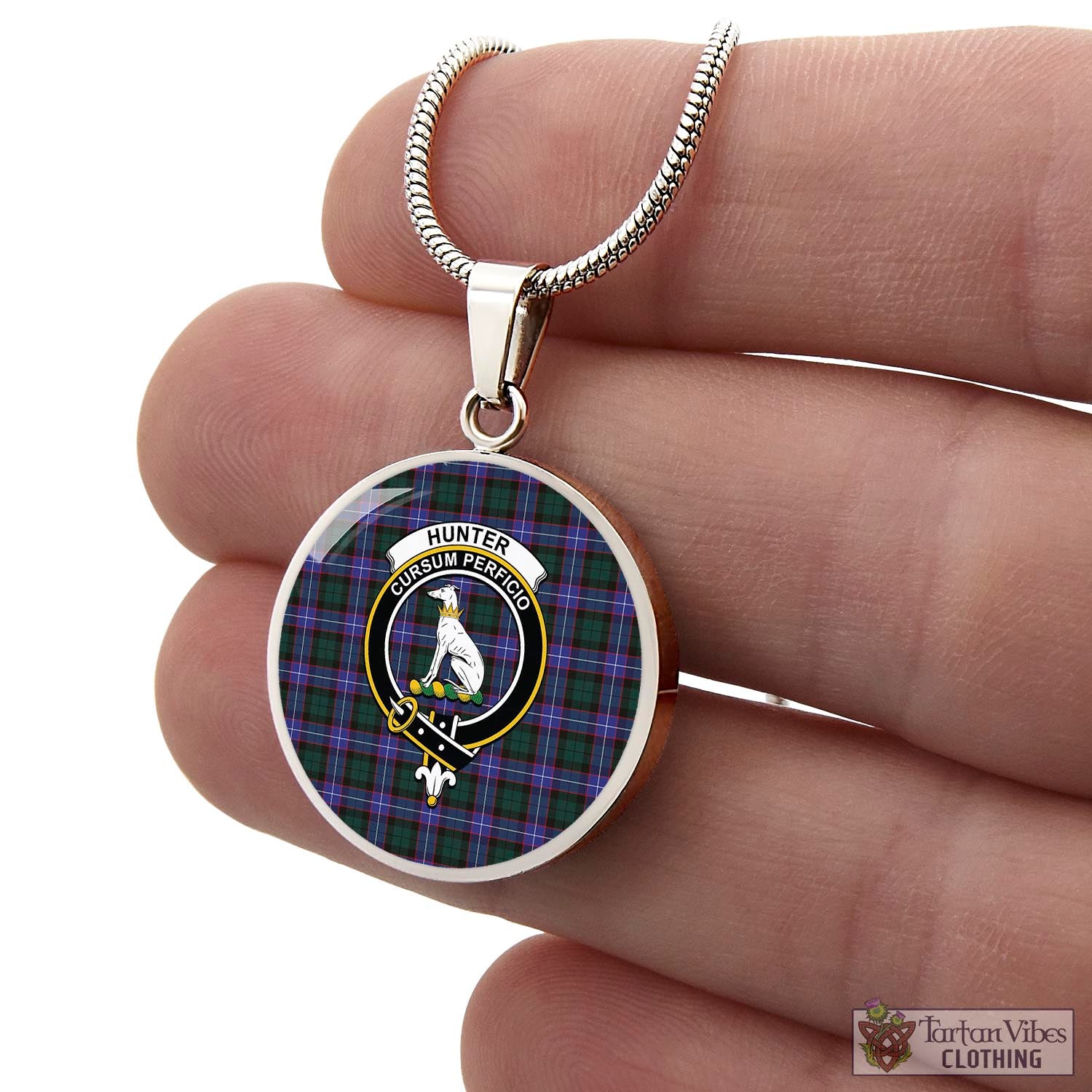 Tartan Vibes Clothing Hunter Modern Tartan Circle Necklace with Family Crest