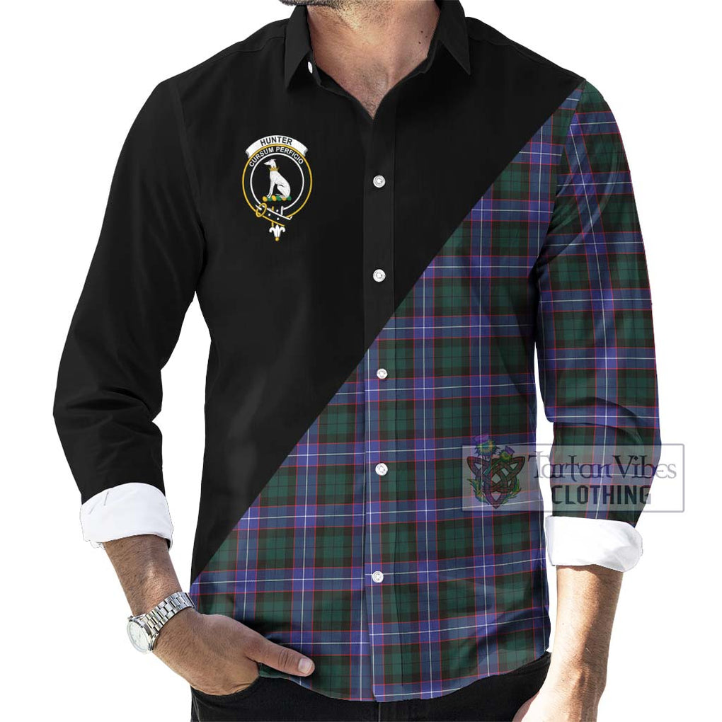 Hunter (Hunterston) Tartan Long Sleeve Button Shirt with Family Crest and Military Logo Style - Tartanvibesclothing Shop