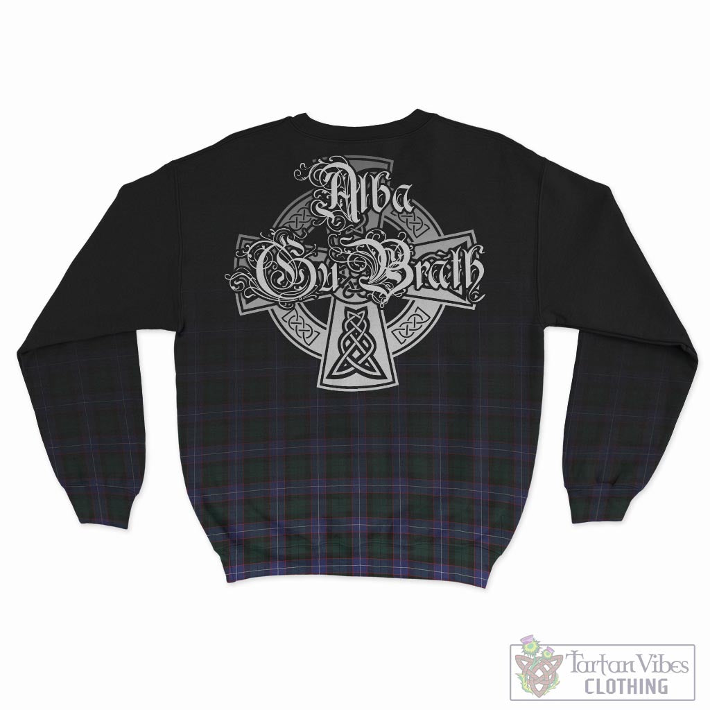 Tartan Vibes Clothing Hunter Modern Tartan Sweatshirt Featuring Alba Gu Brath Family Crest Celtic Inspired