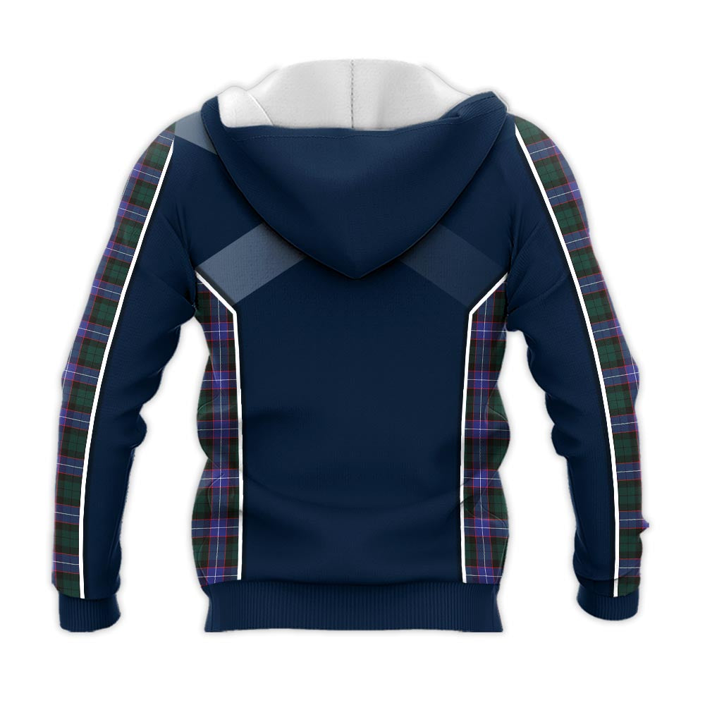 Tartan Vibes Clothing Hunter Modern Tartan Knitted Hoodie with Family Crest and Scottish Thistle Vibes Sport Style