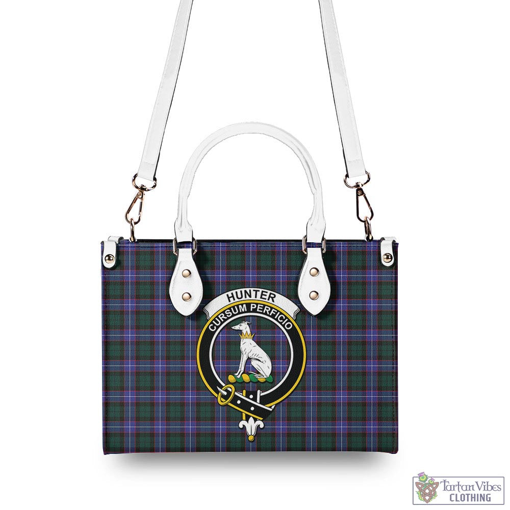 Tartan Vibes Clothing Hunter Modern Tartan Luxury Leather Handbags with Family Crest