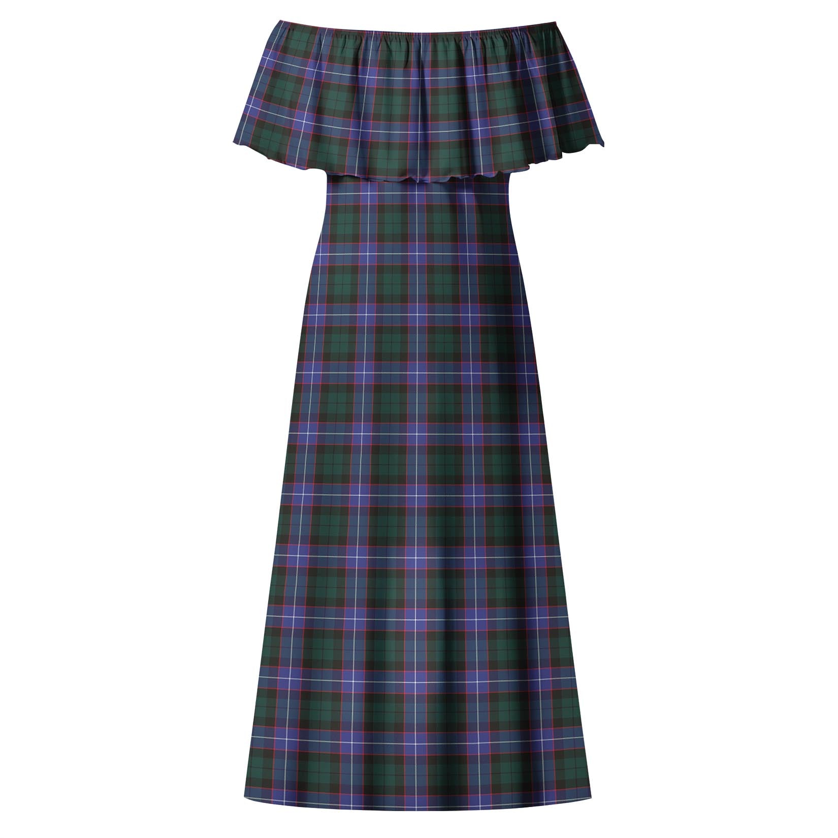 Hunter Modern Tartan Off Shoulder Long Dress - Tartanvibesclothing