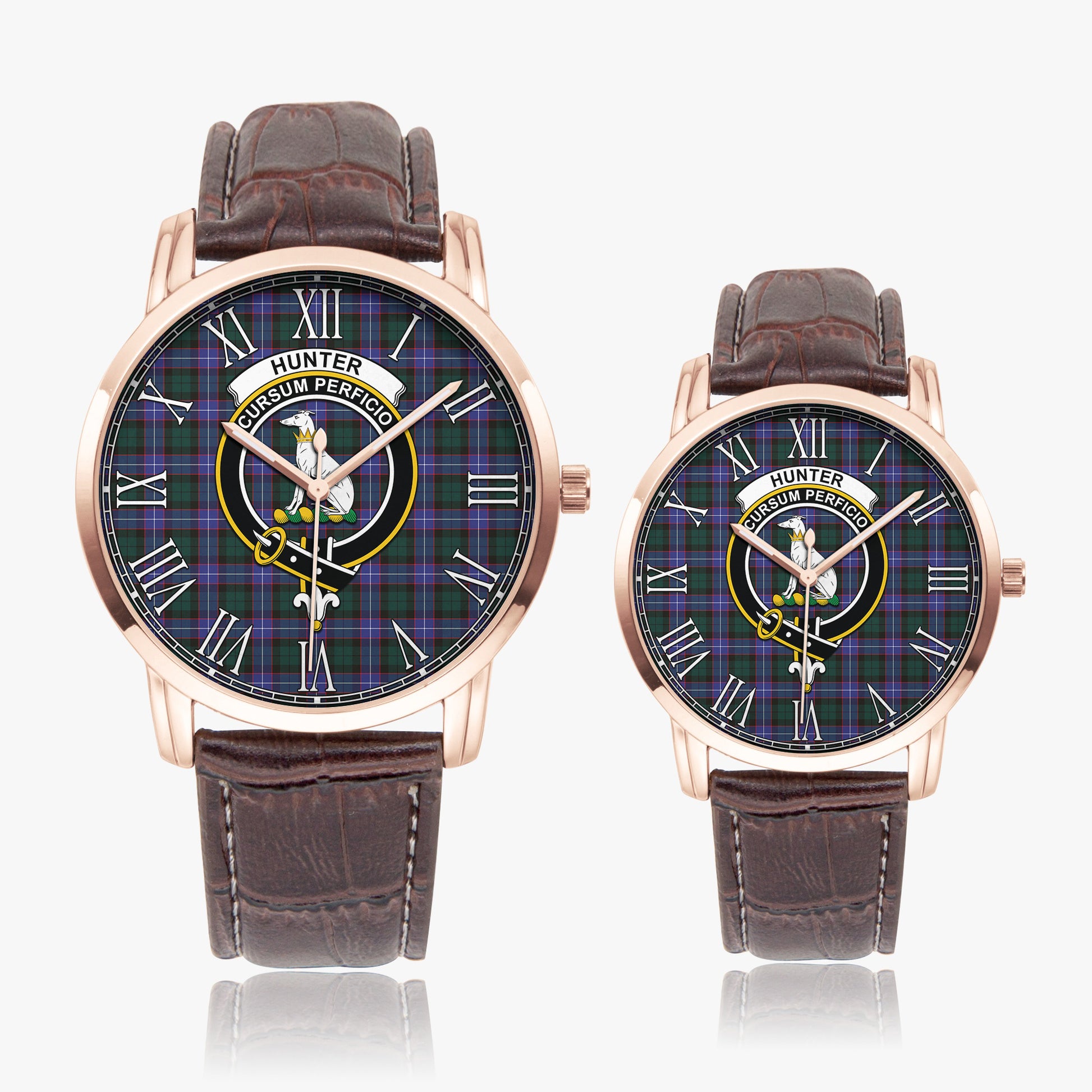 Hunter Modern Tartan Family Crest Leather Strap Quartz Watch - Tartanvibesclothing