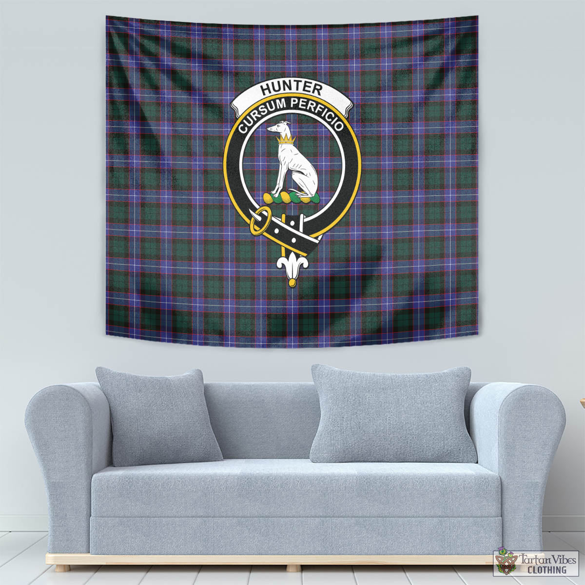 Tartan Vibes Clothing Hunter Modern Tartan Tapestry Wall Hanging and Home Decor for Room with Family Crest