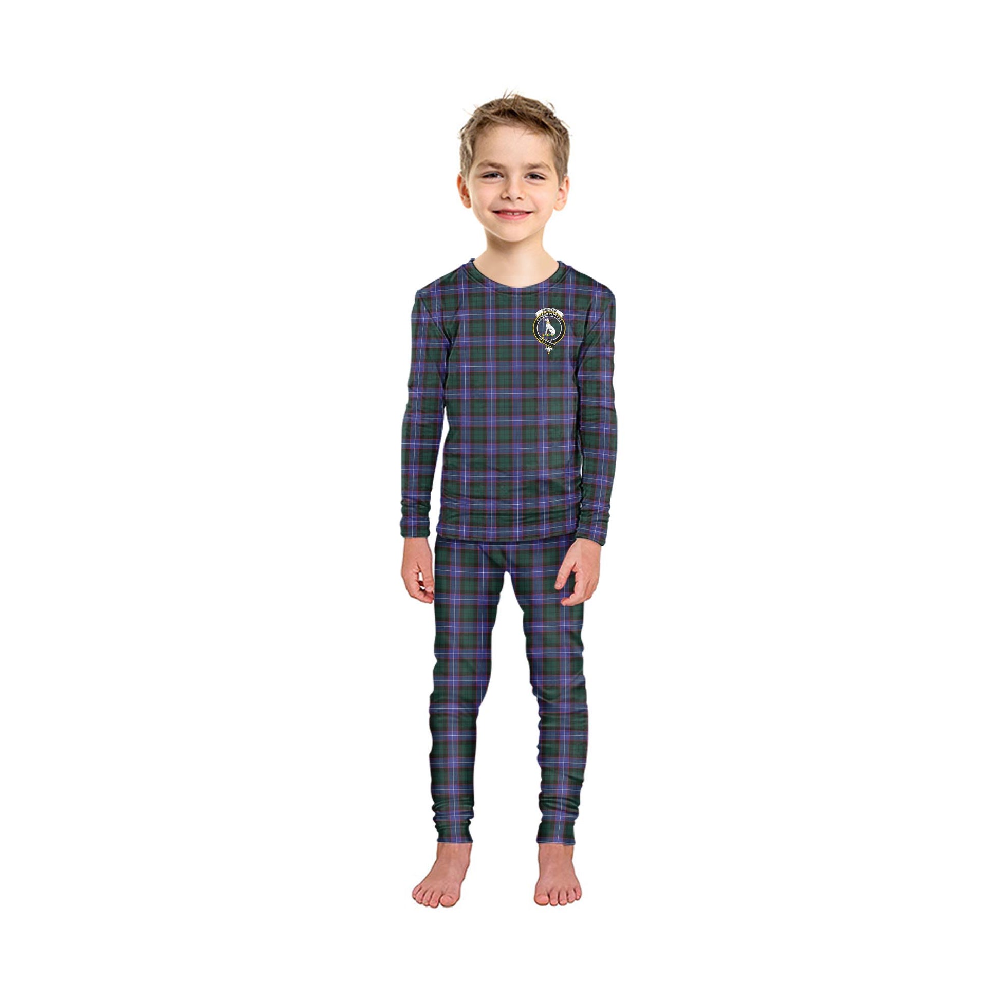 Hunter (Hunterston) Tartan Pajamas Family Set with Family Crest - Tartan Vibes Clothing