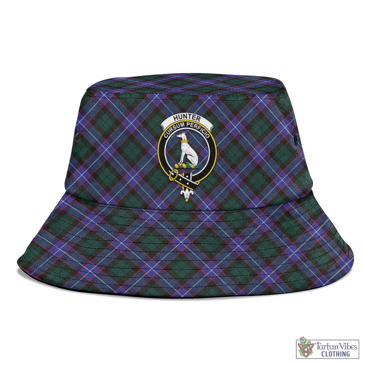 Tartan Vibes Clothing Hunter Modern Tartan Bucket Hat with Family Crest