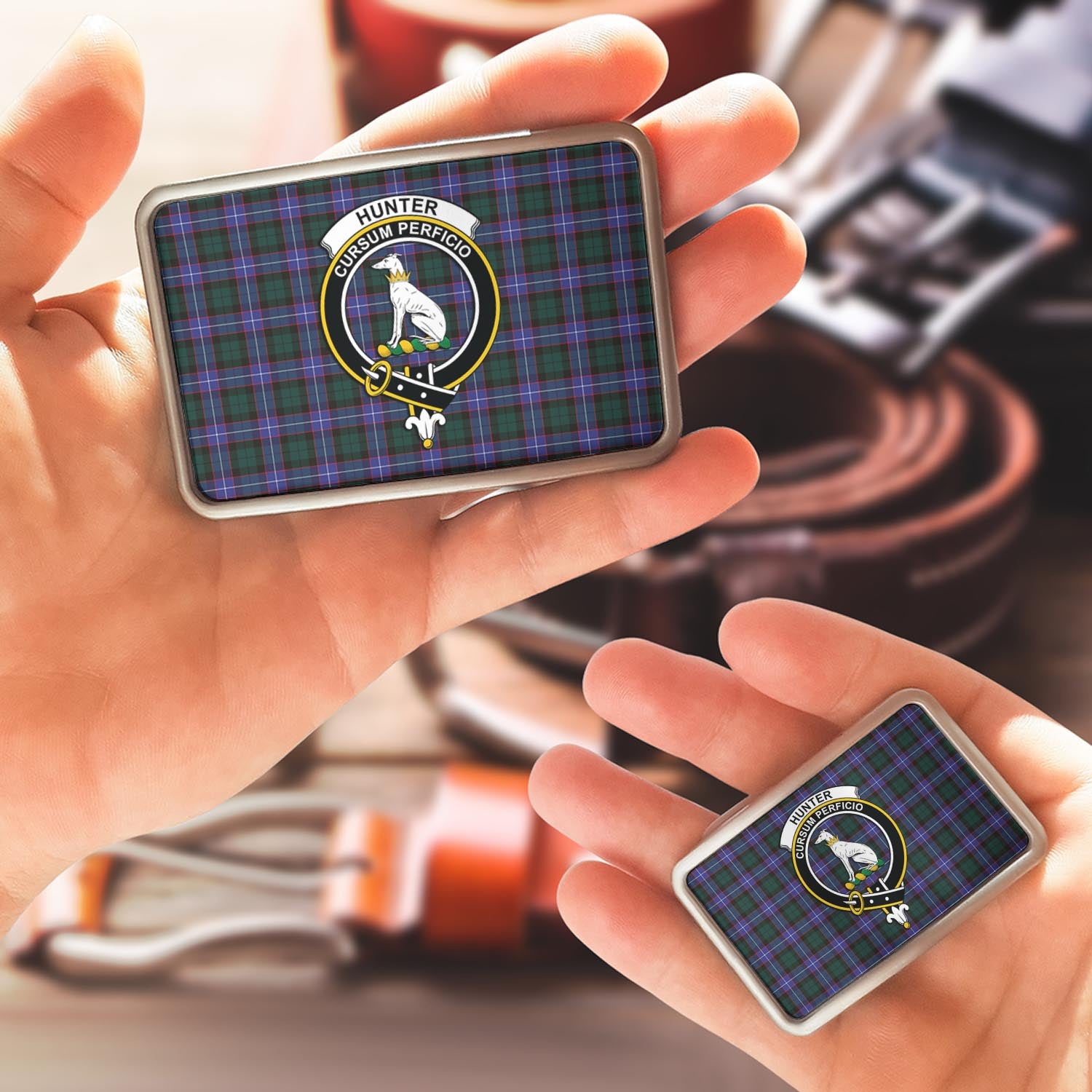 Hunter (Hunterston) Tartan Belt Buckles with Family Crest - Tartan Vibes Clothing