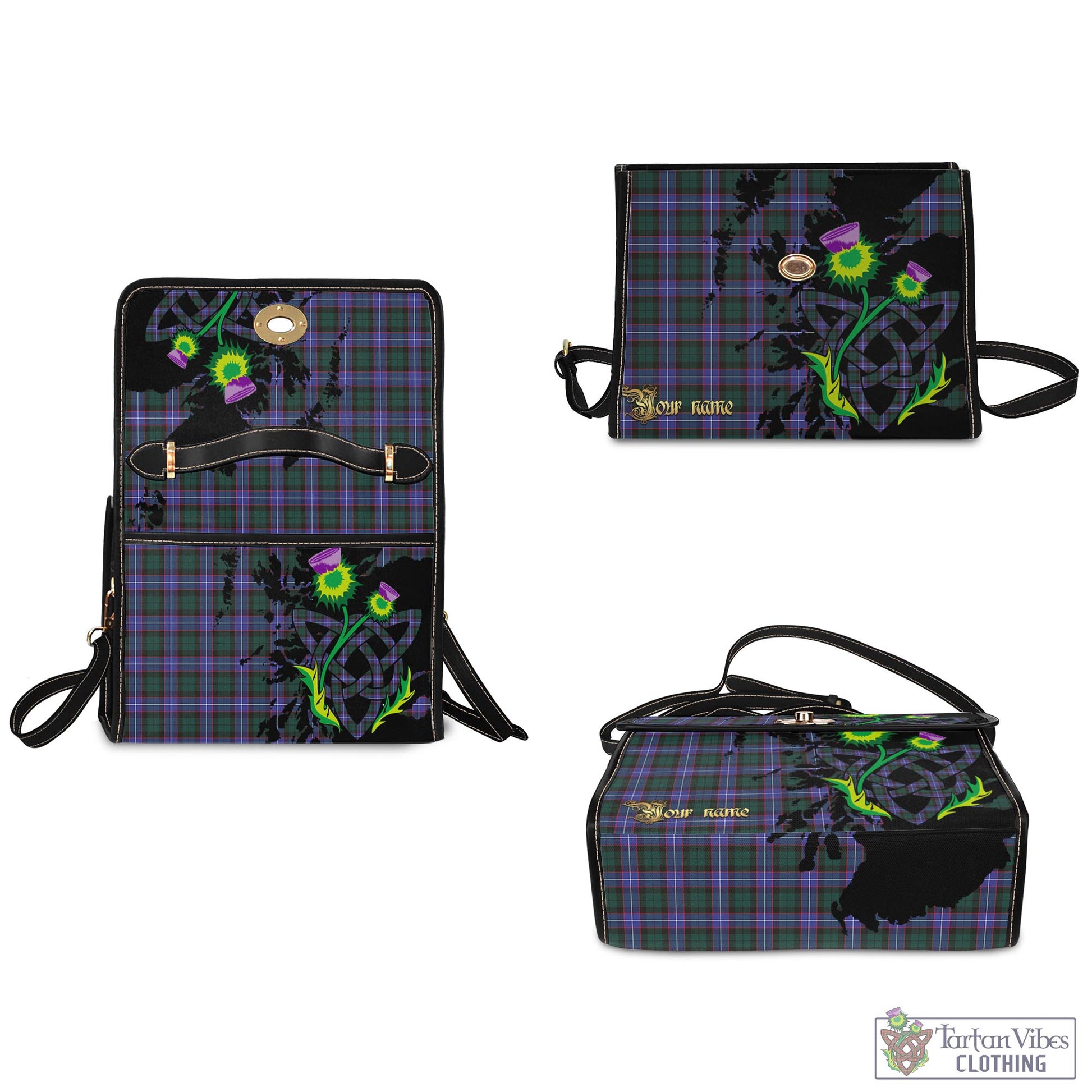 Tartan Vibes Clothing Hunter Modern Tartan Waterproof Canvas Bag with Scotland Map and Thistle Celtic Accents