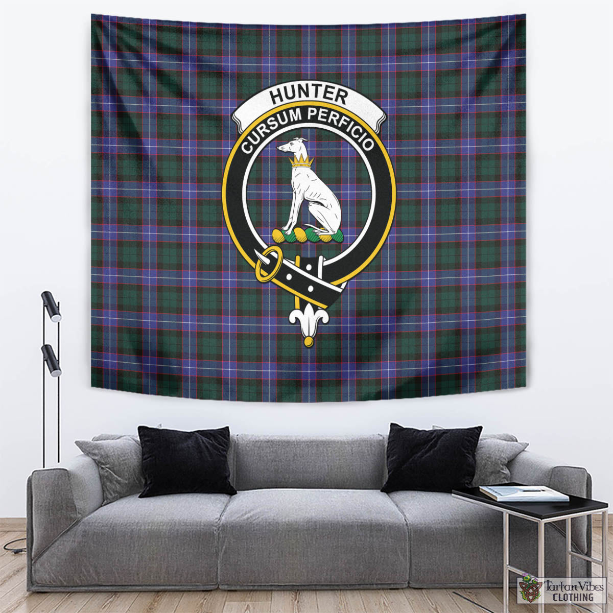 Tartan Vibes Clothing Hunter Modern Tartan Tapestry Wall Hanging and Home Decor for Room with Family Crest