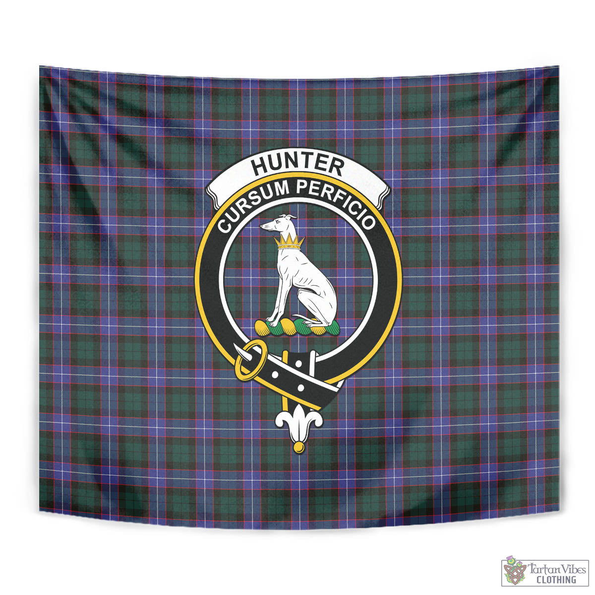 Tartan Vibes Clothing Hunter Modern Tartan Tapestry Wall Hanging and Home Decor for Room with Family Crest