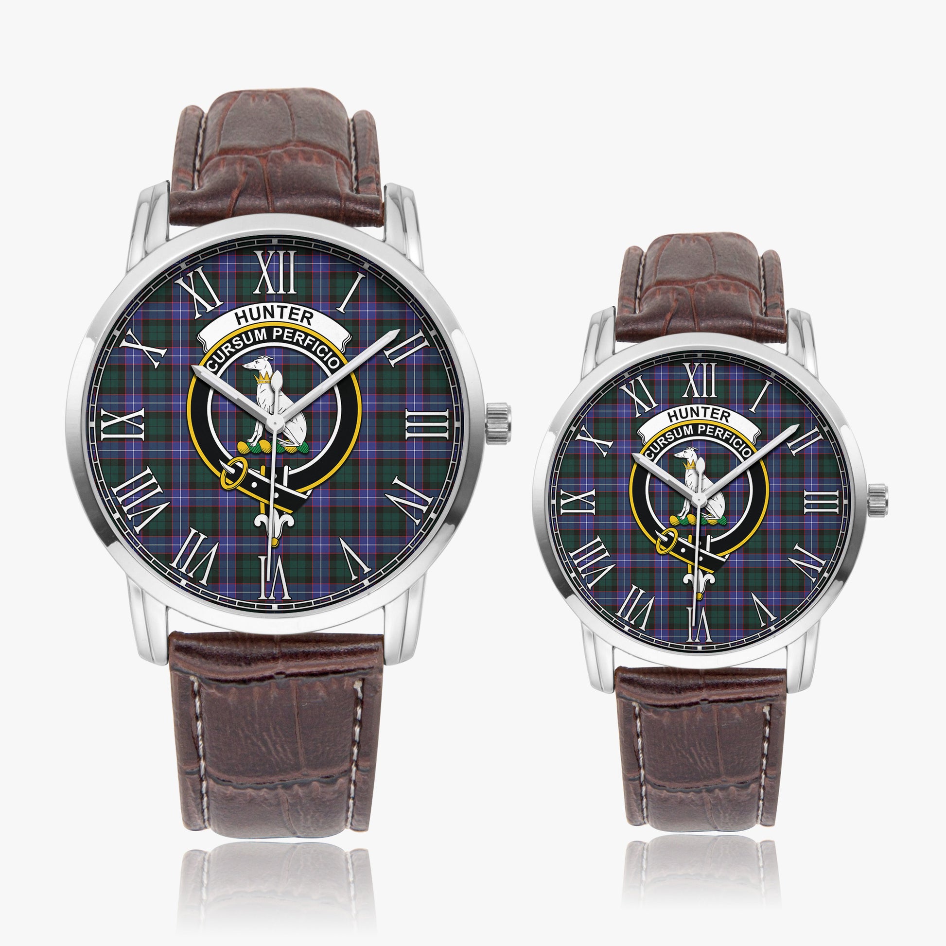 Hunter Modern Tartan Family Crest Leather Strap Quartz Watch - Tartanvibesclothing